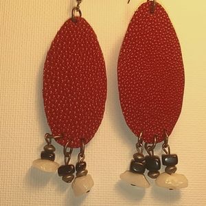 Mod Leather Tear Drop Shape Beaded Earringd